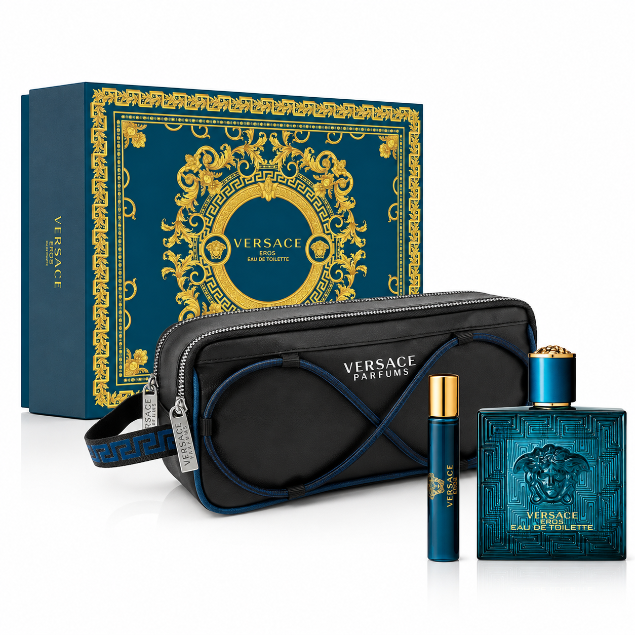 Versace Eros Eau de Toilette Pour Homme 3pcs set with Pouch