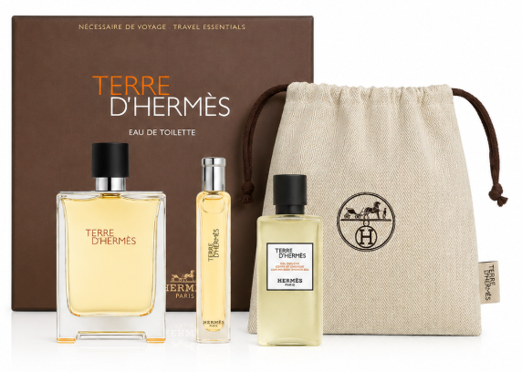Hermes Terre D’Hermes 4pcs Gift Set Eau de Toilette(EDT 100ml+15ml+SG 40ml+Pouch)