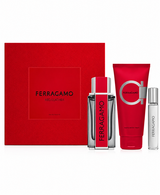 Salvatore Ferragamo Ferragamo Red Leather pour Homme 3-Piece Gift Set