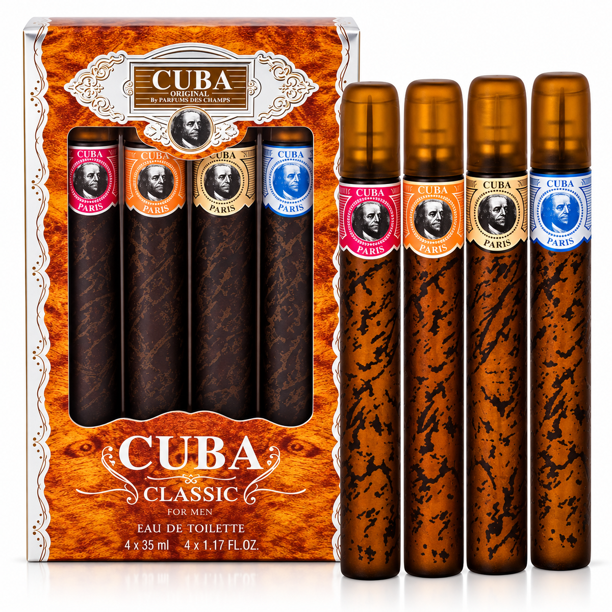 Cuba Classic for Men EDT 4x35ml Set (Gold, Blue, Red and Orange)