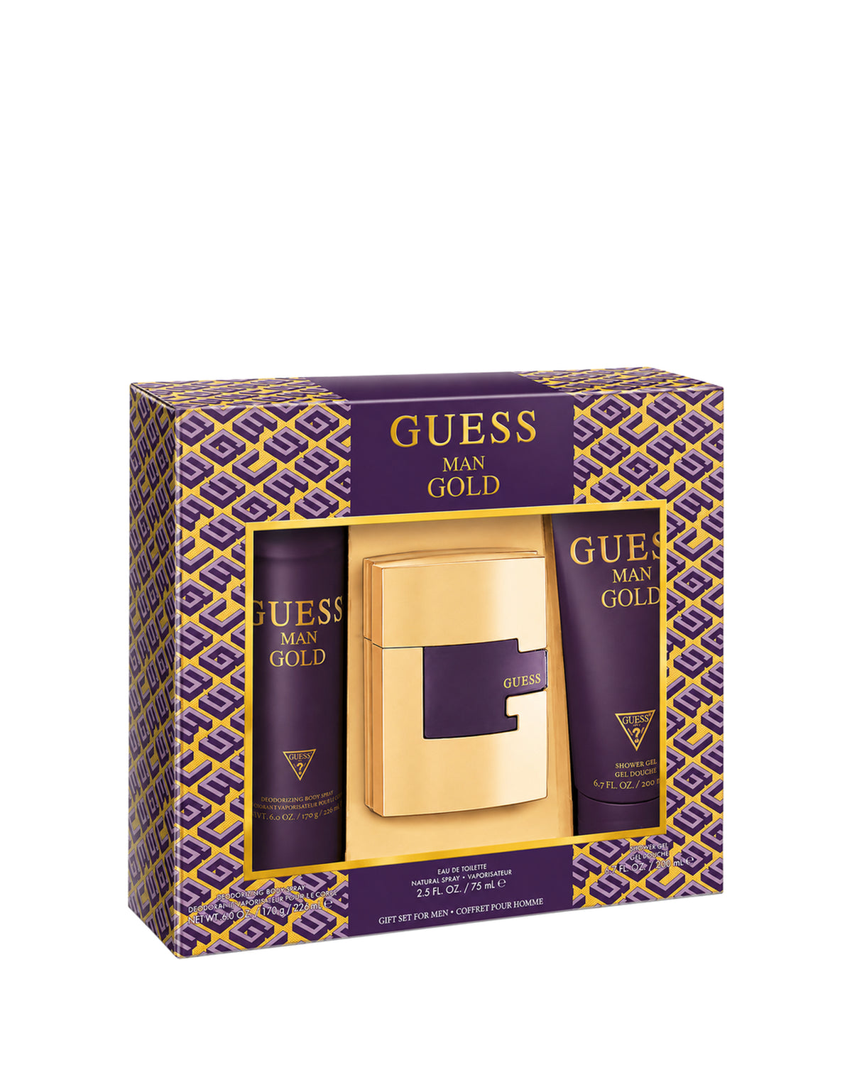 Guess Man Gold for Men 3-Piece Gift Set (EDT 75 ml + Deodorant Spray 226 ml + SG 200 ml)