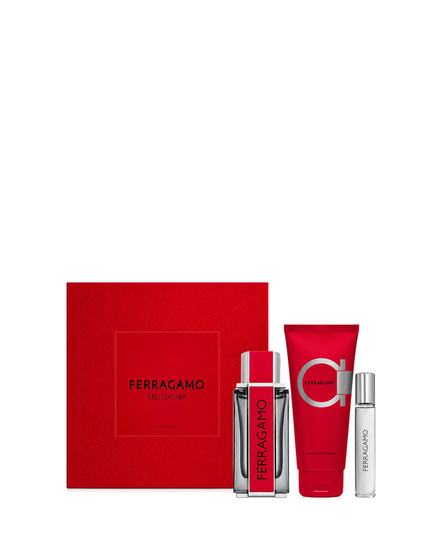Salvatore Ferragamo Ferragamo Red Leather Pour Homme 3-Piece Gift Set