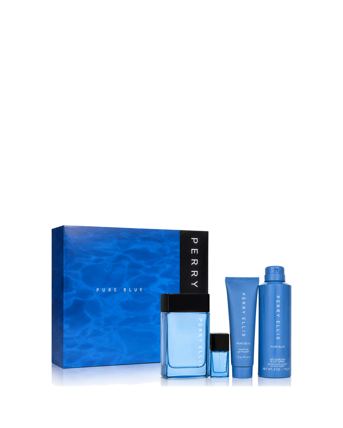 Perry Ellis Pure Blue 4-Piece Set 100 ml EDT + 200 ml Body Spray + 90 ml Shower Gel + 7.5 ml EDT