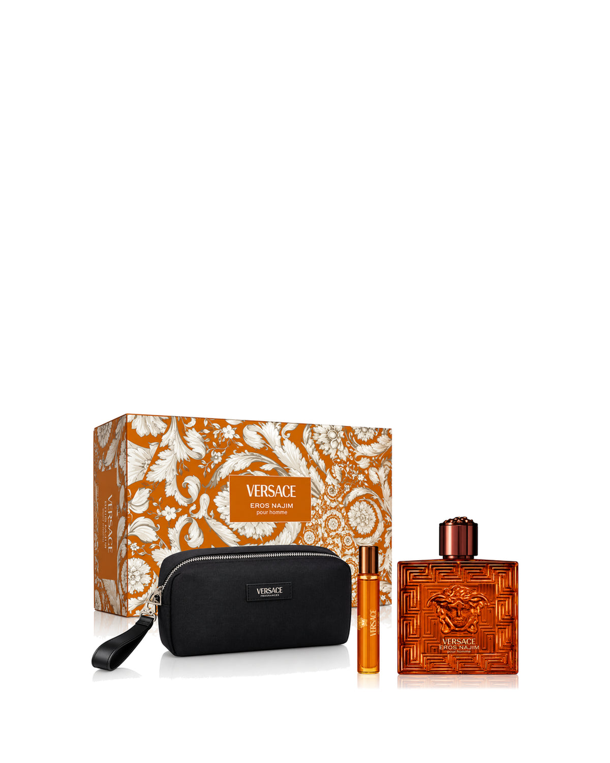 Versace Eros Najim Pour Homme 3-Piece Gift Set (3.4 PERFUM+0.3 Spray + Black Trousse)